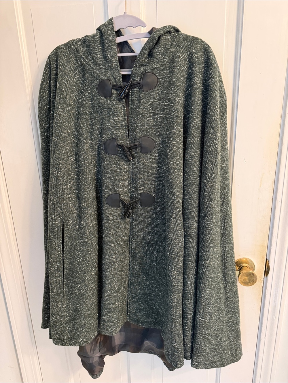 Torrid Outlander Hooded Toggle Cape Coat in Heathered Forest Green
